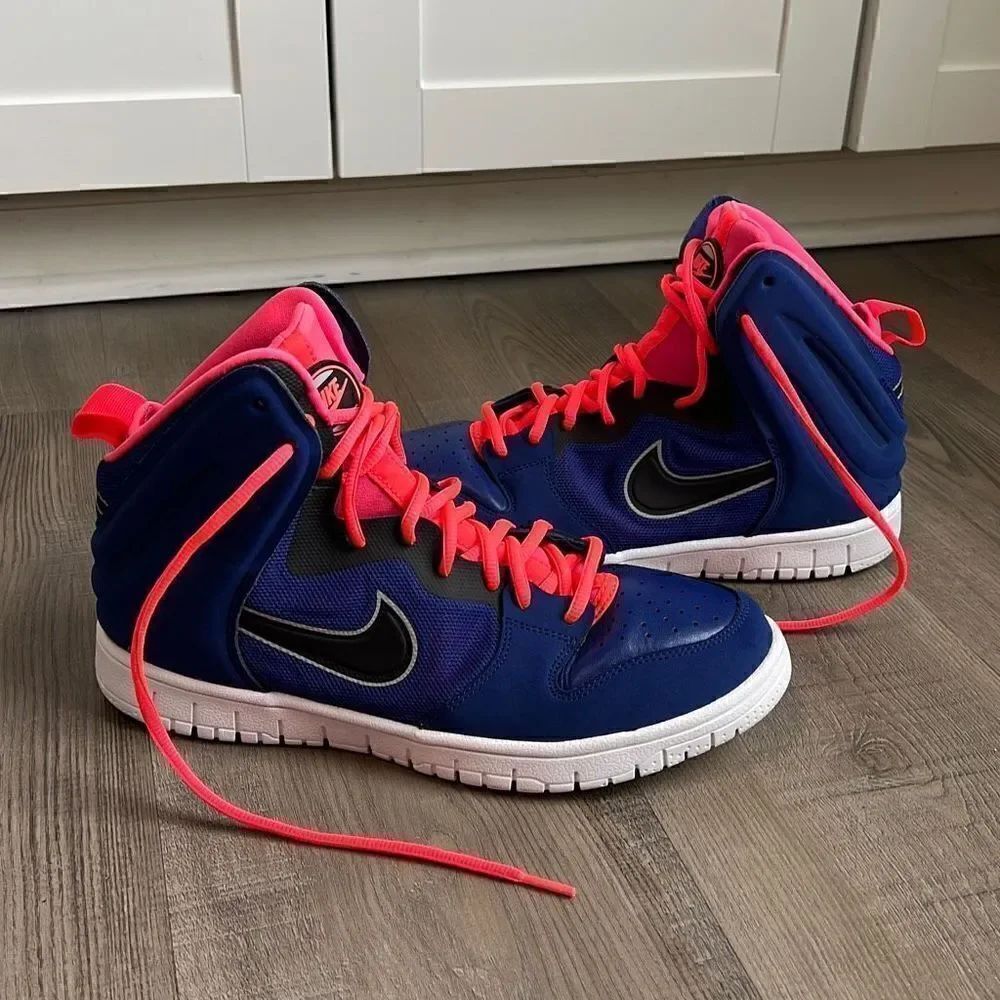Nike Dunk Free High 2013 Men's Leather Basketball Shoes Royal Blue/Atomic Red 9